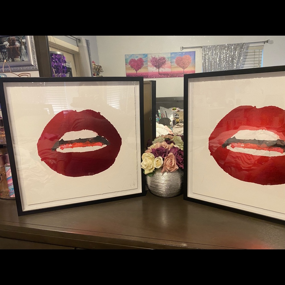 Brand New Marmont Hill Handmade Red Lips Framed Print (pls read info below)